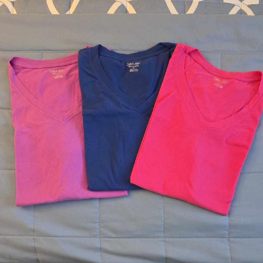 Trio Of Calvin Klein Performance Cotton V-Neck Tees Size 1X